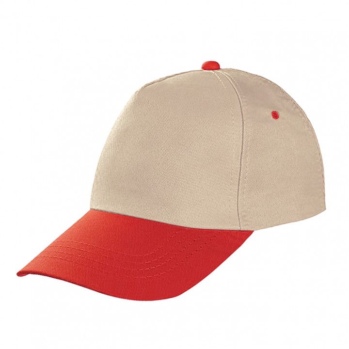 Kırmızı Siperli Bej Gövdeli 5 Panel Ekonomik Promosyon Şapka